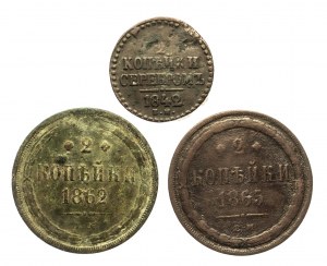 Rosja, zestaw miedzianych monet obiegowych 1842-1865 (3 szt.)