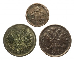 Russie, ensemble de pièces de circulation en cuivre 1842-1865 (3 pièces).