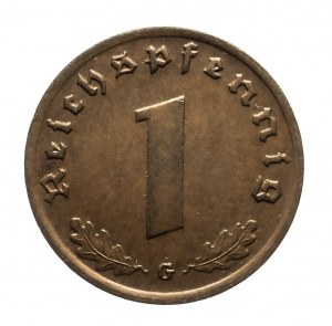 Allemagne, Troisième Reich (1933-1945), 1 Reichspfennig 1939 G, Karlsruhe