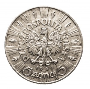 Poland, Second Republic (1918-1939), 5 zloty 1936, Pilsudski, Warsaw