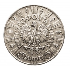 Pologne, Seconde République polonaise (1918-1939), 5 zlotys 1936, Piłsudski, Varsovie