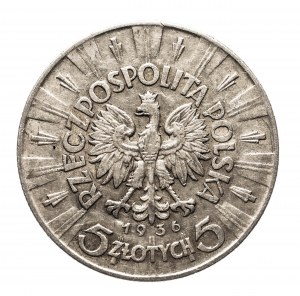 Polsko, Druhá polská republika (1918-1939), 5 zlotých 1936, Piłsudski, Varšava