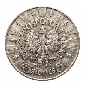 Poland, Second Republic (1918-1939), 5 zloty 1936, Pilsudski, Warsaw