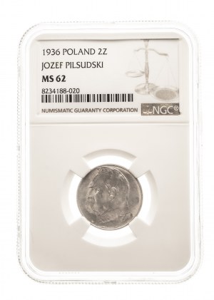 Polska, II Rzeczpospolita (1918-1939), 2 złote 1936 Piłsudski, Warszawa, RRR !