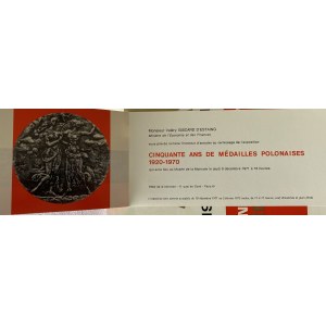 Katalog Medali Polskich z wystawy w Paryżu w 1971 roku wraz z zaproszeniem od Valery Giscard D'estaing.