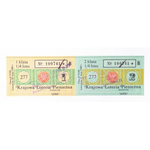 Polska, PRL (1949-1989), Krajowa Loteria Pieniężna, 1/4 losu 1980