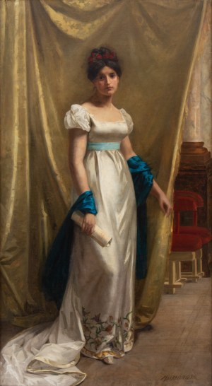 Marie Wandscheer (1856 - 1936), Portret damy w białej sukni, około1886