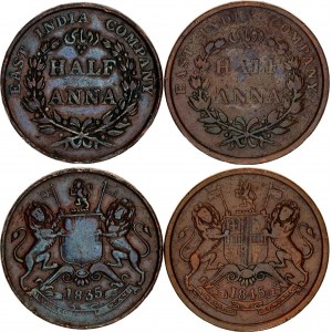 British India 2 x 1/2 Anna 1835 - 1845