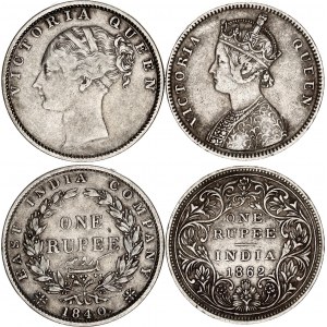 British India 2 x 1 Rupee 1840 - 1862