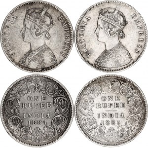 British India 2 x 1 Rupee 1884 - 1885
