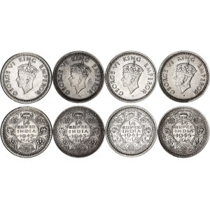 British India 4 x 1/4 Rupee 1942 - 1945