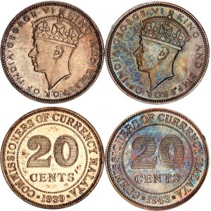 Malaya 2 x 20 Cents 1939 - 1943