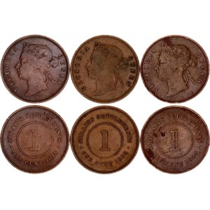 Straits Settlements 3 x 1 Cent 1875 - 1897