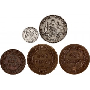 Australia Lot of 5 Coins 1919 - 1934