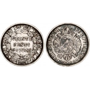 Bolivia 20 Centavos 1884 PTS FE