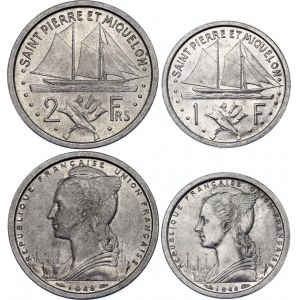 Saint Pierre & Miquelon 1 & 2 Francs 1948