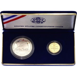 United States Constitution 2 Coins Set with 5 Gold Dollars 1987 S Original Box & Certificate