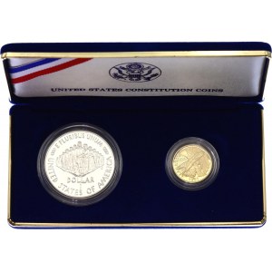 United States Constitution 2 Coins Set with 5 Gold Dollars 1987 S Original Box & Certificate