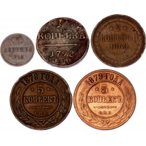 Russia Lot of 5 Coins 1798 - 1879