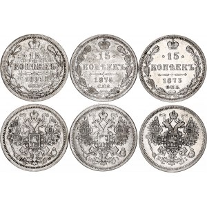 Russia 3 x 15 Kopeks 1873 - 1881