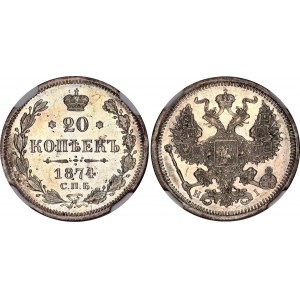 Russia 20 Kopeks 1874 СПБ HI NGC UNC