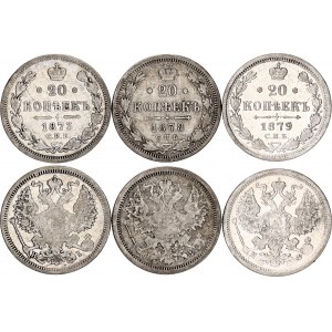 Russia 3 x 20 Kopeks 1873 - 1879