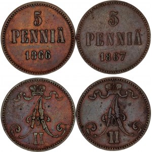 Russia - Finland 2 x 5 Pennia 1866 - 1867