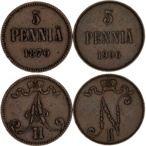 Russia - Finland 2 x 5 Pennia 1870 - 1906