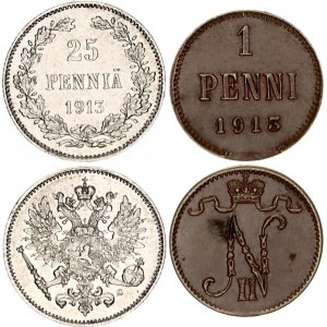 Russia - Finland 1 & 25 Pennia 1913