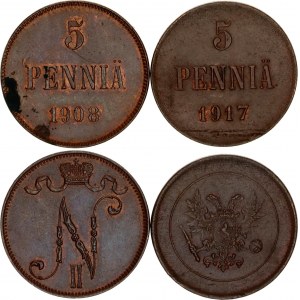 Russia - Finland 2 x 5 Pennia 1908 - 1917