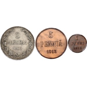 Russia - Finland Lot of 3 Coins 1906 - 1913