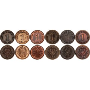 Germany - Empire 6 x 1 Pfennig 1875 - 1900