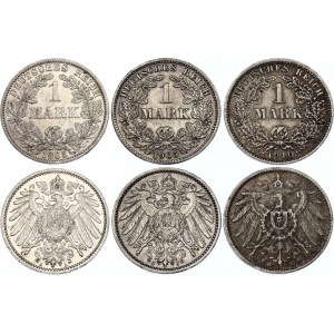 Germany - Empire 3 x 1 Mark 1905 - 1910
