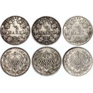 Germany - Empire 3 x 1/2 Mark 1908 - 1918