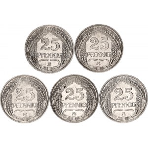 Germany - Empire 5 x 25 Pfennig 1909 - 1912
