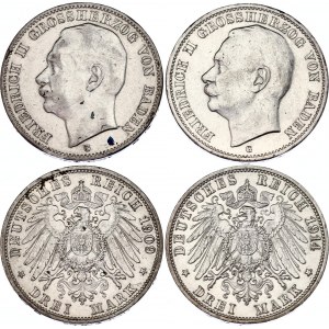 Germany - Empire Baden 2 x 3 Mark 1909 - 1914 G