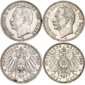 Germany - Empire Baden 2 x 3 Mark 1911 - 1912 G