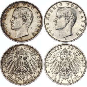 Germany - Empire Bavaria 2 x 3 Mark 1908 & 1909 D