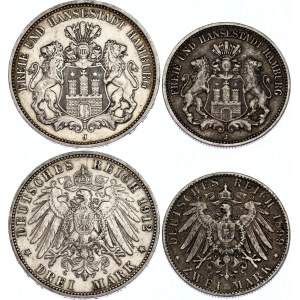 Germany - Empire Hamburg 2 & 3 Mark 1899 - 1912 J