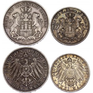 Germany - Empire Hamburg 2 & 3 Mark 1902 - 1911 J