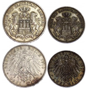 Germany - Empire Hamburg 2 & 3 Mark 1907 - 1910 J