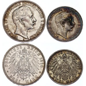 Germany - Empire Prussia 2 & 3 Mark 1902 - 1910 A