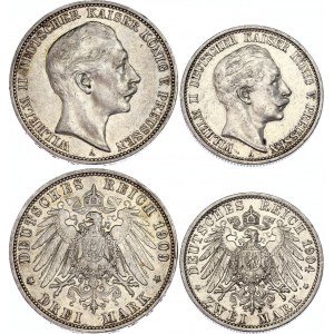Germany - Empire Prussia 2 & 3 Mark 1904 - 1909 A