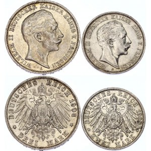 Germany - Empire Prussia 2 & 3 Mark 1908 A