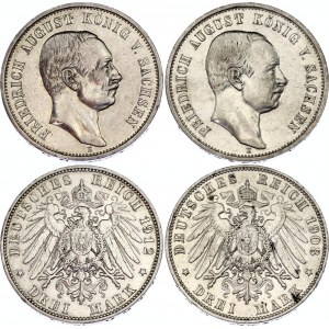 Germany - Empire Saxony 2 x 3 Mark 1908 - 1912 E