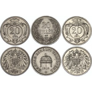 Austria & Hungary 2 x 20 Heller & 20 Filler 1908 - 1914