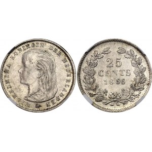 Netherlands 25 Cents 1896 NGC AU 58