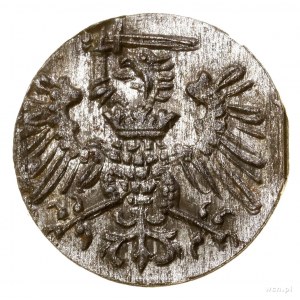 Denar, 1573, Gdańsk; kartusz z herbem miasta Gdańska zł...
