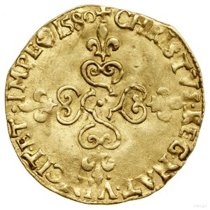 Écu d’or au soleil, 1580 B, Rouen; Aw: Ukoronowana tarc...