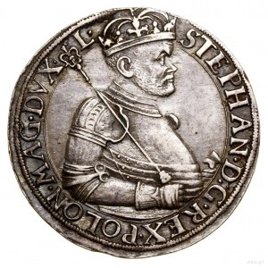 Thaler, 1585 NB, Nagybánya; Av: Half-figure of the king to the right,...